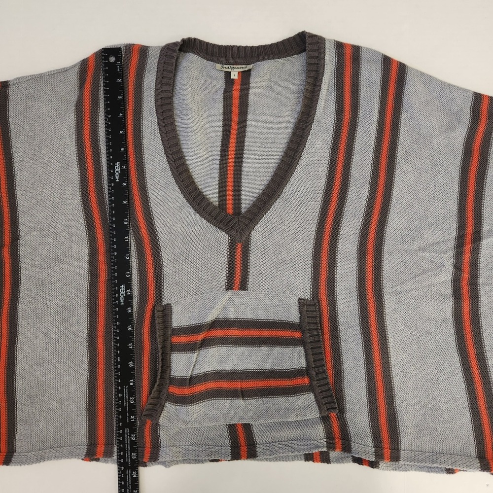 Indigenous Organic Cotton V Neck Poncho‎ Sweater Size 1/Small Gray Orange Stripe - Picture 7 of 8
